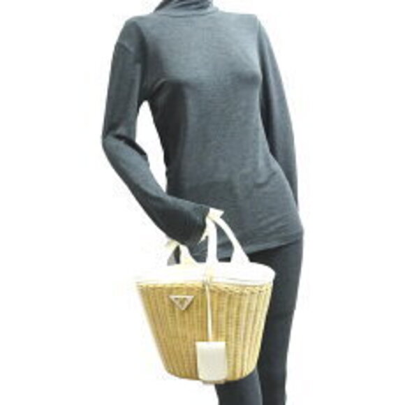 Prada Wicker Basket Bag Handbag Straw NATURALE - Picture 9 of 9